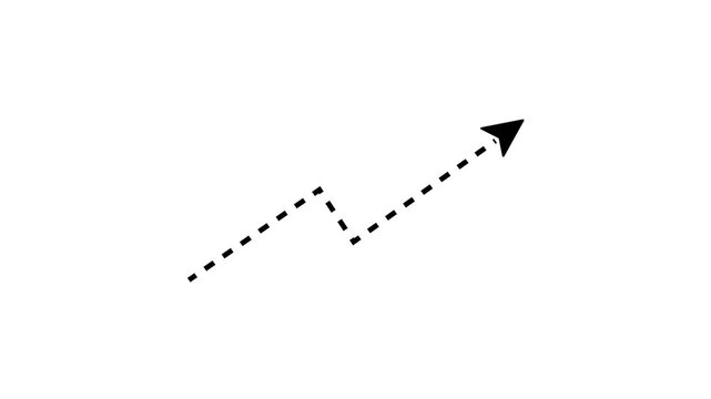 Up arrow animation, dotted line running up following the arrow, economic chart, finance on the rise, 4k video