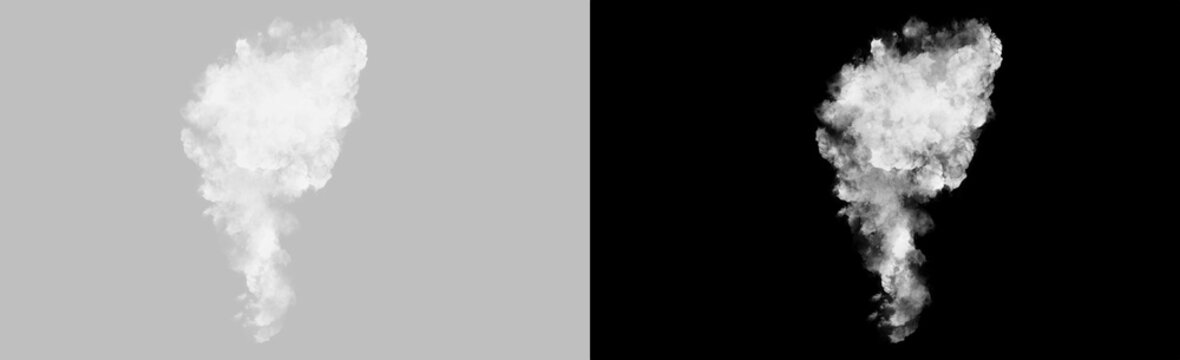 Rising white smoke plume isolated on transparent background, dense vapor cloud with soft diffusion and natural upward movement, realistic atmospheric effect overlay PNG