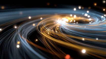 Obraz premium Spirale cosmique lumineuse avec des particules dorées et bleues