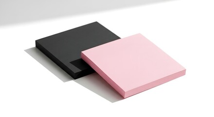 Two Square Notebooks Black and Pink on White Background