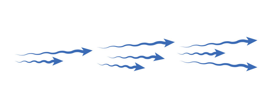 Air flow arrows icon set. Set of blue arrow showing wind air flow. isolated on white background.