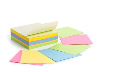 Multicolored Sticky Notes and Pad on White Background