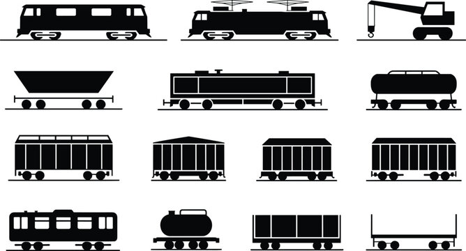 Black and white train and railcar locomotive freight car
