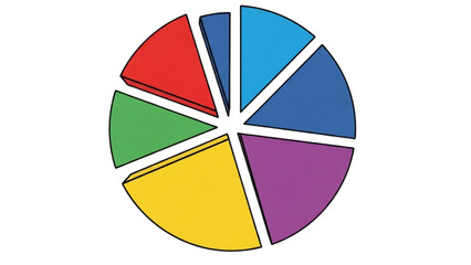 Fototapeta premium A colorful pie chart divided into eight sections displayed on a clean background from a direct viewpoint
