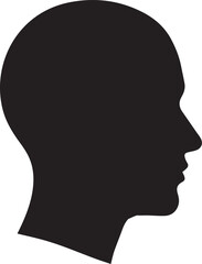 A black silhouette of a human head in profile against a white background