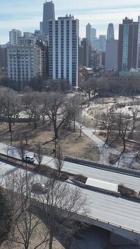 Lincoln Park At Chicago In Illinois United States. Downtown City. Leisure Park Landscape. Lincoln Park At Illinois United States. Metropolitan District. Winter Scenery.