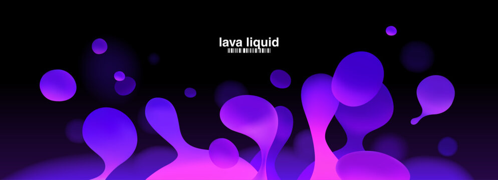 Lava 3d Abstract with Lamp Liquid Color and Illustration Shape Metaball. Magma Blob Background with Violet Vector Effect and Fluid Gradient Neon. Set Art Lava with Form Blue Lamp and Bubble.