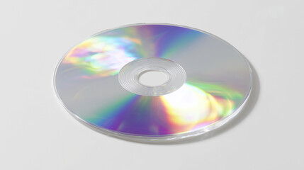 Silberne CD-ROM auf hellem Hintergrund mit irisierenden Reflexionen. Symbol f&uuml;r digitale Datenspeicherung, Retro-Technologie und Mediengeschichte der 1990er und 2000er Jahre.