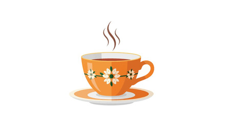 A hot steaming cup of tea on a saucer, perfect for a relaxing moment