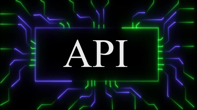 Neon API Motherboard 4K Video Loop, Digital Circuit Data Flow Animation, Tech Network Background