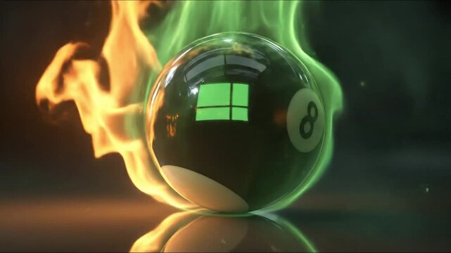 Hyper Realistic Green Flame Eight Ball Motion Background, Powerful Energy Fire Effect for Sports Intros, Gaming Videos and VFX Projects
