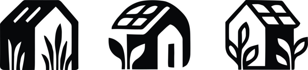 Rooftop garden icon set. Solar Punk Icon set. Solar punk architecture fans, harmonious icon, Vector illustration ! © ᗰᗩᐯI'S