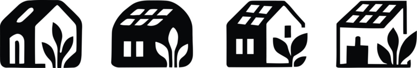 Rooftop garden icon set. Solar Punk Icon set. Solar punk architecture fans, harmonious icon, Vector illustration ! © ᗰᗩᐯI'S