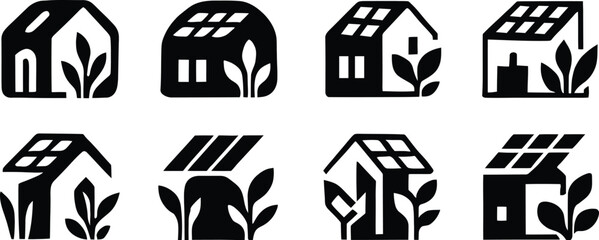Rooftop garden icon set. Solar Punk Icon set. Solar punk architecture fans, harmonious icon, Vector illustration ! © ᗰᗩᐯI'S
