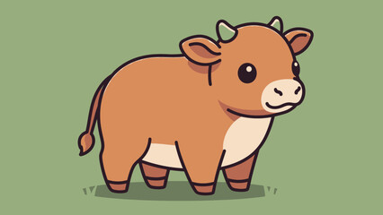 Cute Cartoon Calf Illustration - Adorable Brown Farm Animal Standing on a Green Background