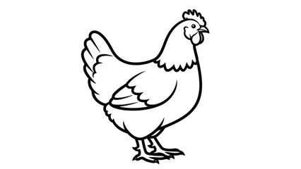Simple Black and White Line Art Icon of a Farm Chicken Hen, Ideal for Poultry and Rural Themed Designs and Emblems