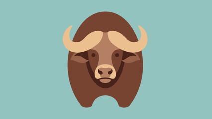 Cute Musk Ox Illustration. Front View of a Stylized Arctic Animal. Cartoon Flat Design Character with Horns