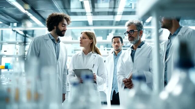 Scientists Collaborating in Laboratory Setting.