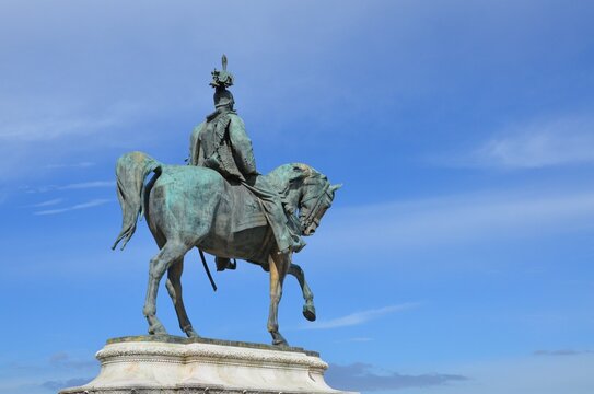 Rome, Italy 09.02.2020: Statue of Vittorio Emanuele King of Italy