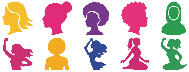 Diverse Female Silhouette Icon Set