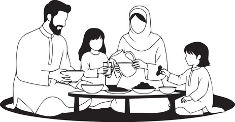 Fototapeta premium Family Sharing Traditional Meal Together Illustration