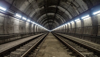Subway Tunnel Perspective - Illuminated Tracks in Underground Passage.