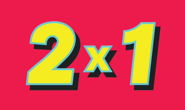 Bold yellow 2x1 text with blue outline and black shadow on red background numbers math