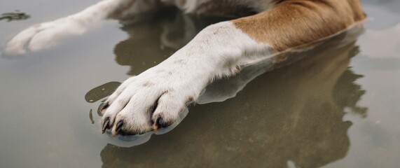 Obraz premium Close-up of a dog's paw in the water, exploring