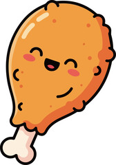 A cartoon fried chicken drumstick with a smiling face isolated on a plain background in a digital illustration file 15.eps for reference