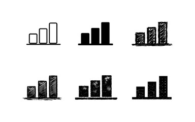 Collection of bar chart icons representing growth and progress in different styles