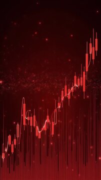 Dynamic red graph trending upward on a dark background with neon effects and rising bars from a futuristic viewpoint