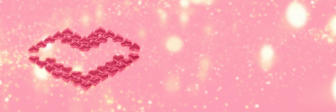 Beautiful lips made of hearts for Valentines Day. Banner.
