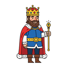 Cartoon King with Crown and Scepter, Royal Character Illustration