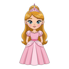 Fototapeta premium Cute Cartoon Princess with Tiara and Pink Dress