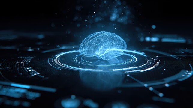 AI-driven engineering interface visualization, minimal sci-fi, blue light, hologram style, commercial technology background. 