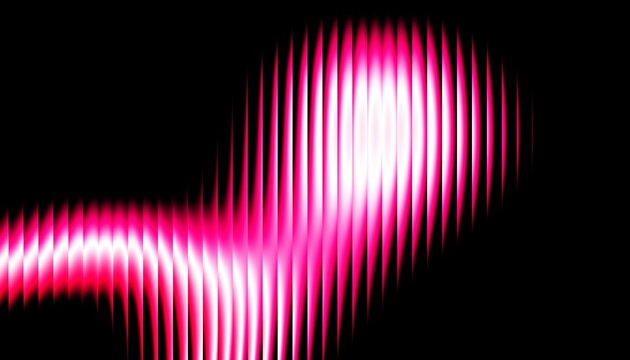 3d rendering abstract digital art featuring a vibrant, glowing waveform of vibrant pink and white light against a stark black background ribbed glass illuminated
