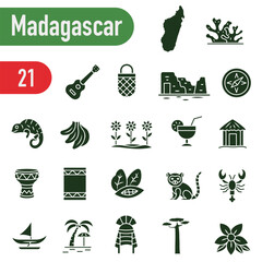 Icons about Madagascan traditions, culture, and symbols. A set of solid icons about Madagascar.