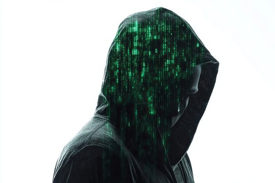 Cybersecurity concept with a hacker isolated on a white background.