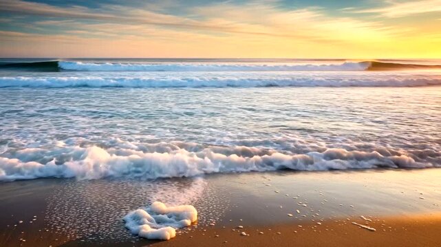 Serene Beach Waves at Sunset Time.