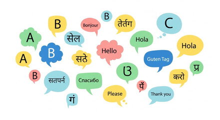 Multilingual Speech Bubbles with Greetings and Letters. © harni
