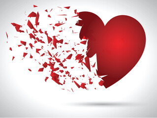 Abstract Shattered Heart Overlay Collection with Red Love Symbol Breaking into Angular Fragments on Gradient Background