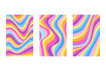Abstract Psychedelic Wave Panel Overlay Collection with Colorful Wavy Stripes in Pink, Yellow, Blue, Orange, Purple, and Cyan