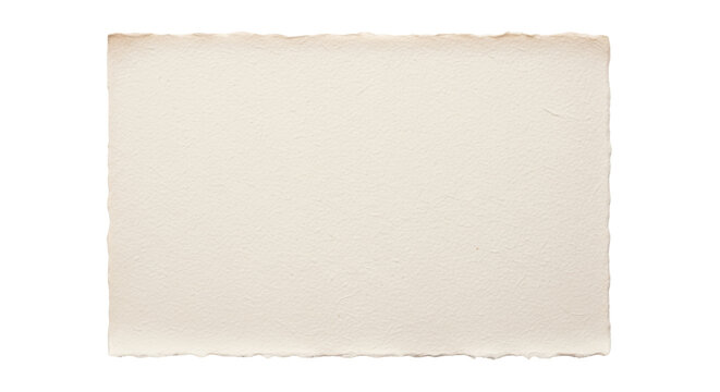 Rough handmade paper texture isolated PNG, natural off-white paper with deckle edges for watercolor painting and mixed media art