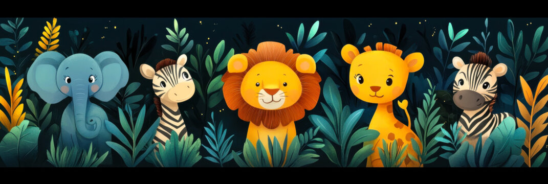 wild animals in the jungle scene