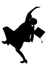 Silhouette of graduate student with graduation cap celebrating education success. Vector illustration.