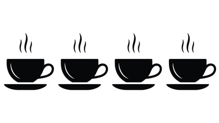 Obraz premium Four black coffee cups with steam rising arranged in a row