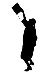 Silhouette of graduate student throwing the graduation cap, celebrating academic success. Vector illustration.