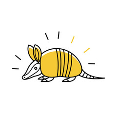 Armadillo illustration in minimal style with yellow lines and simple design  