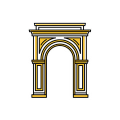 Architectural archway design in gold and white outline style  
