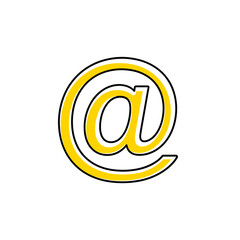 Yellow at symbol in simple design on white background  
